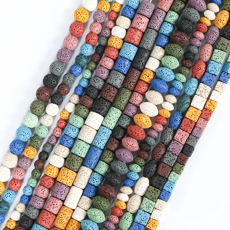 Wholesale color natural Lava round cylindrical loose beads Volcanic stone beads for bracelet jewelry production