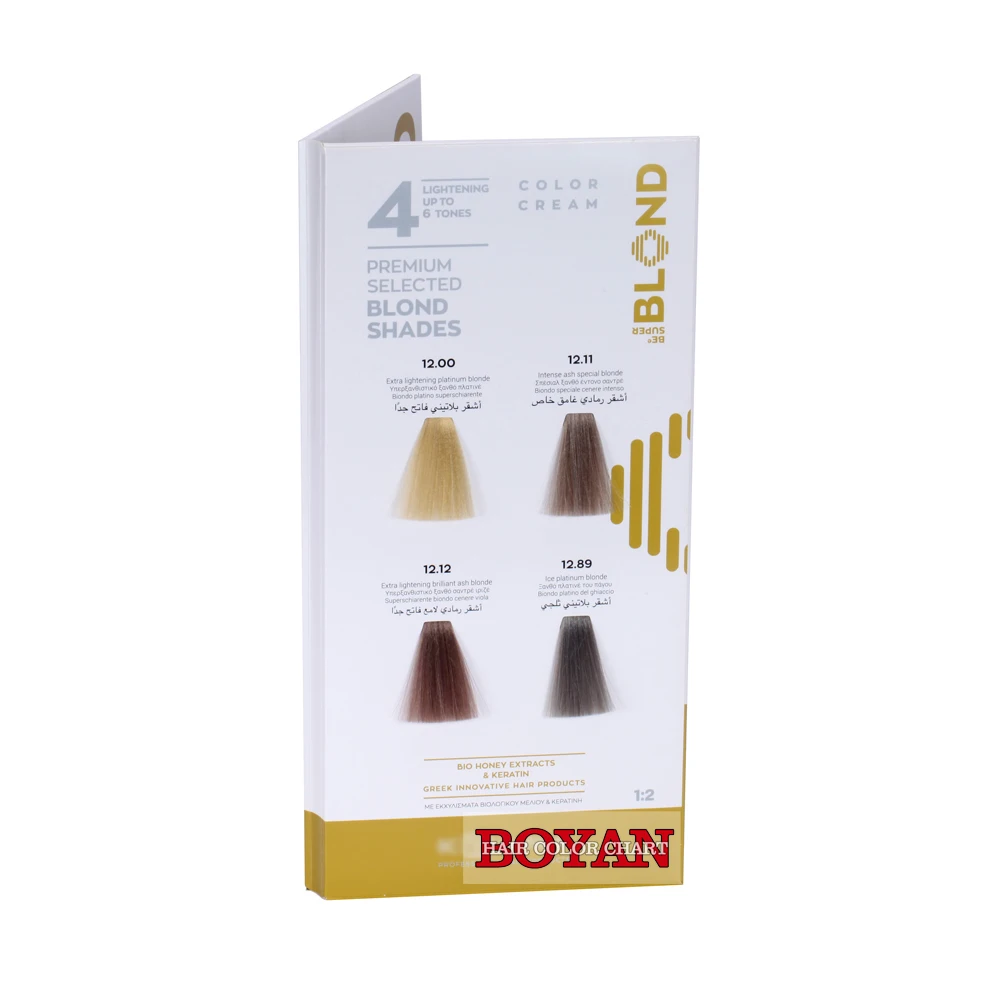 Stylish customized 2-page hair dye color swatch chart for display