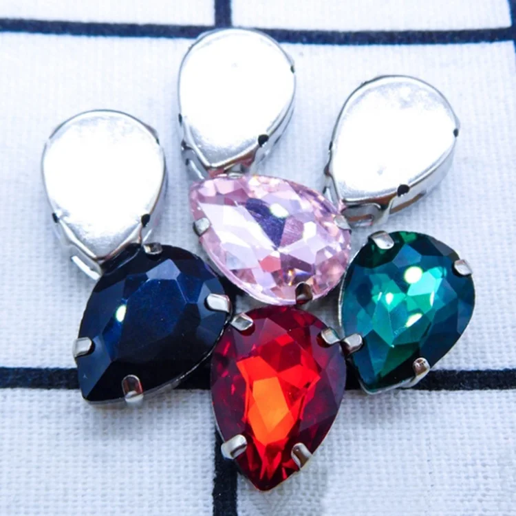 
Wholesale Fashion Glass Rhinestones Teardrop Sew On Crystal Stones Sliver-plated Claw 
