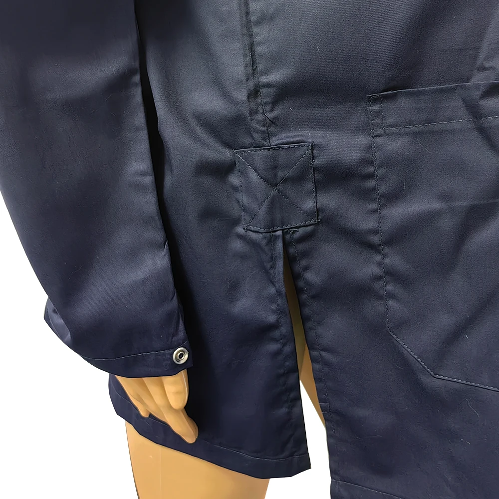 Custom Embroidery Dark Blue Lab Dustproof ESD Antistatic Polyester Cotton Coat