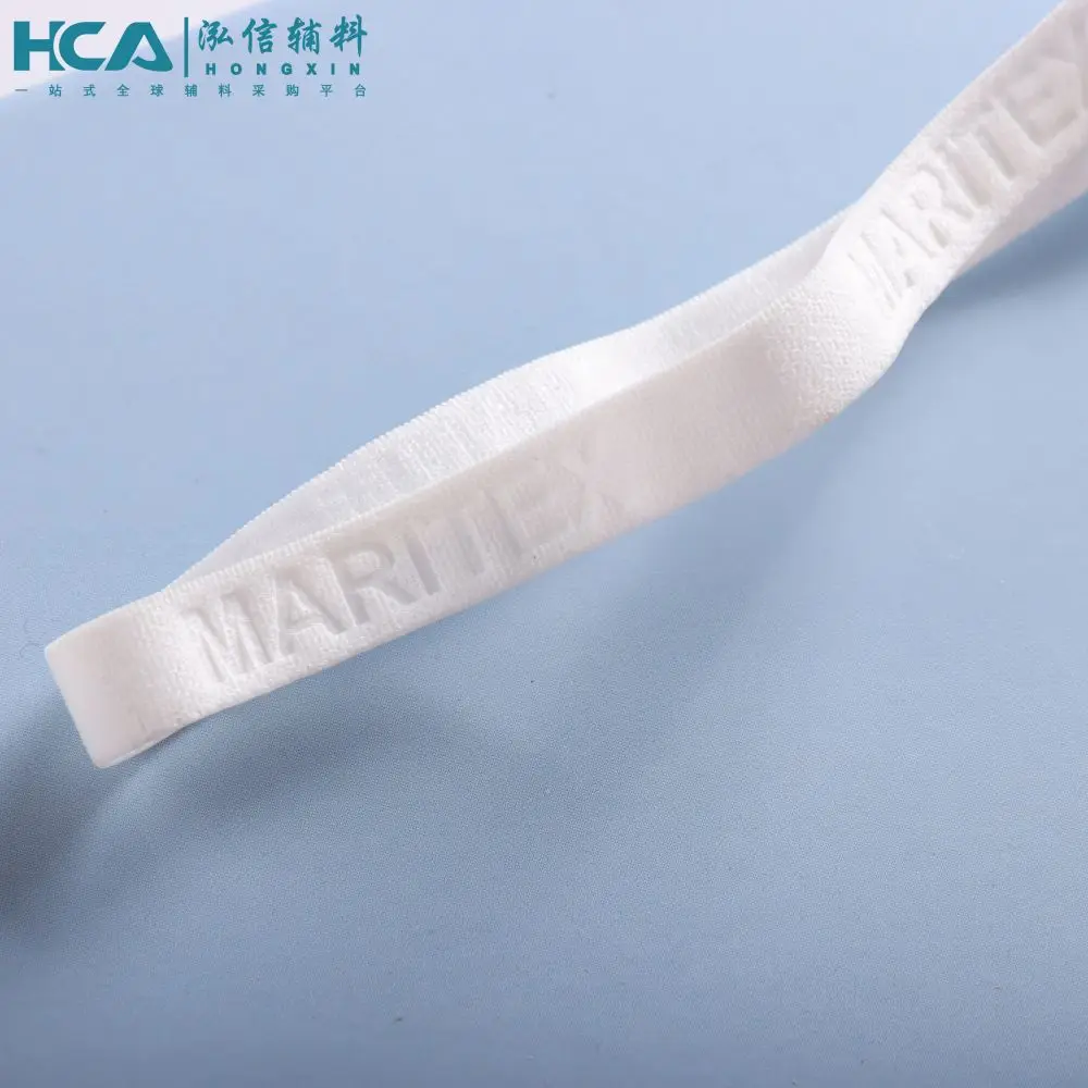 1cm High Quality Black White debossed Logo T shirt Hoodie Neck Elastic Tape for Garment