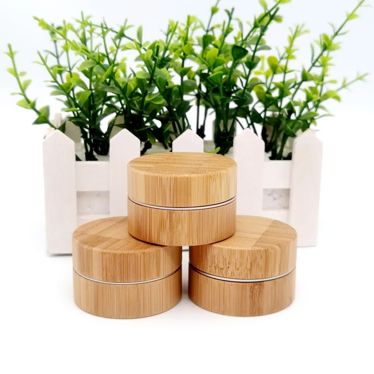 Natural bamboo skin care cream jar with aluminum inner facial mask container wooden cap lid 15g 20g 30g 50g 80g 100g 150g 200g