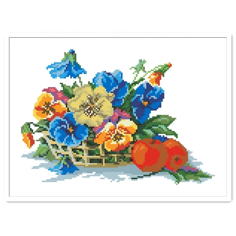 
DPH176 Pansy and apple cross stitch kit package aida 18ct 14ct 11ct white cloth unprint canvas embroidery DIY handmade needle 