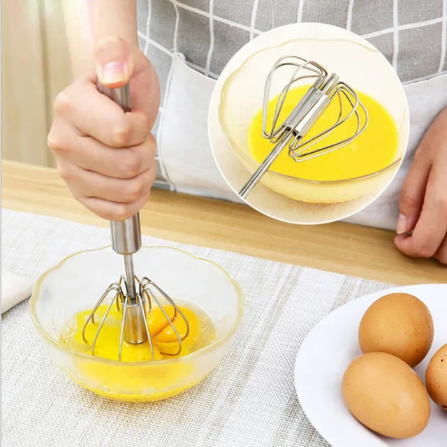 Food Grade Metal Stainless Steel Egg Beater Semi-automatic Rotating Mixer Cream Kitchen Cooking Mixing Tools Stirring Whisk