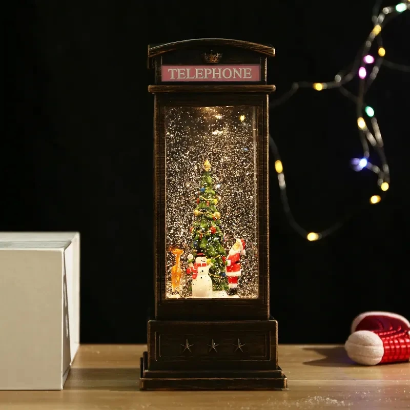 Christmas Wind Lamp Candlestick Night Lamp Telephone Booth Water Lantern With Liquid Glitter