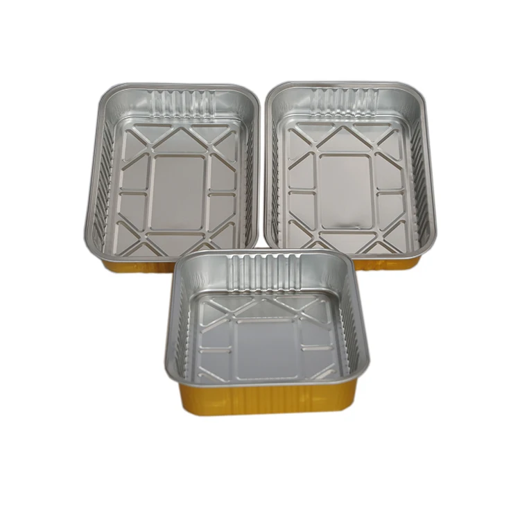 Disposable colored aluminium foil airline alu trays catering containers 6x6 no lid