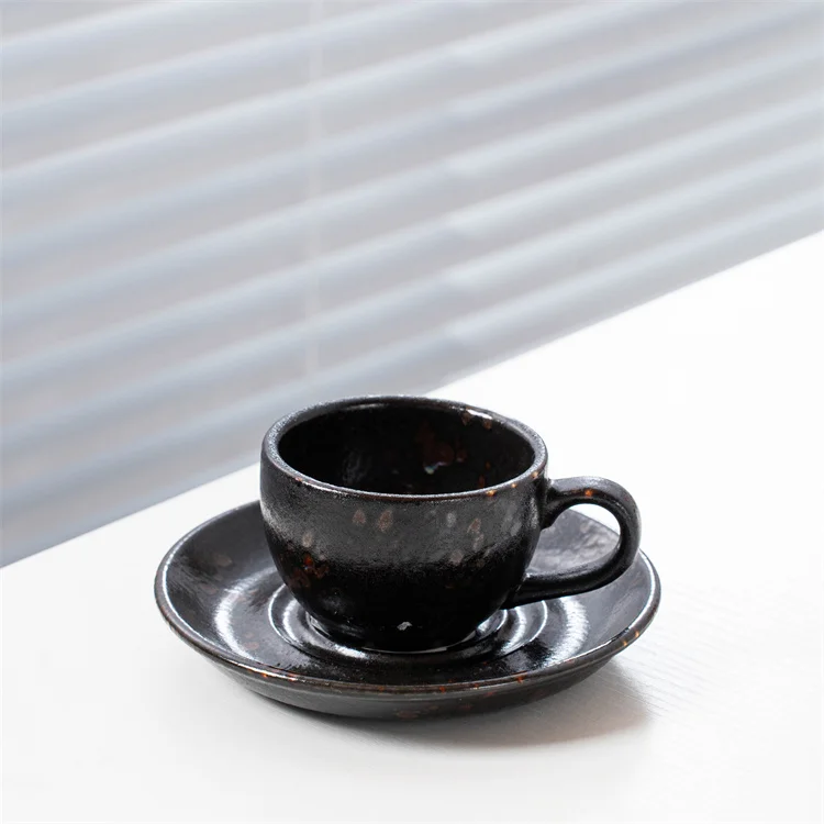 Retro Customized Logo Stoneware Restaurant Catering Round Steak Plates Black Ceramic Dinner Set for Hotel