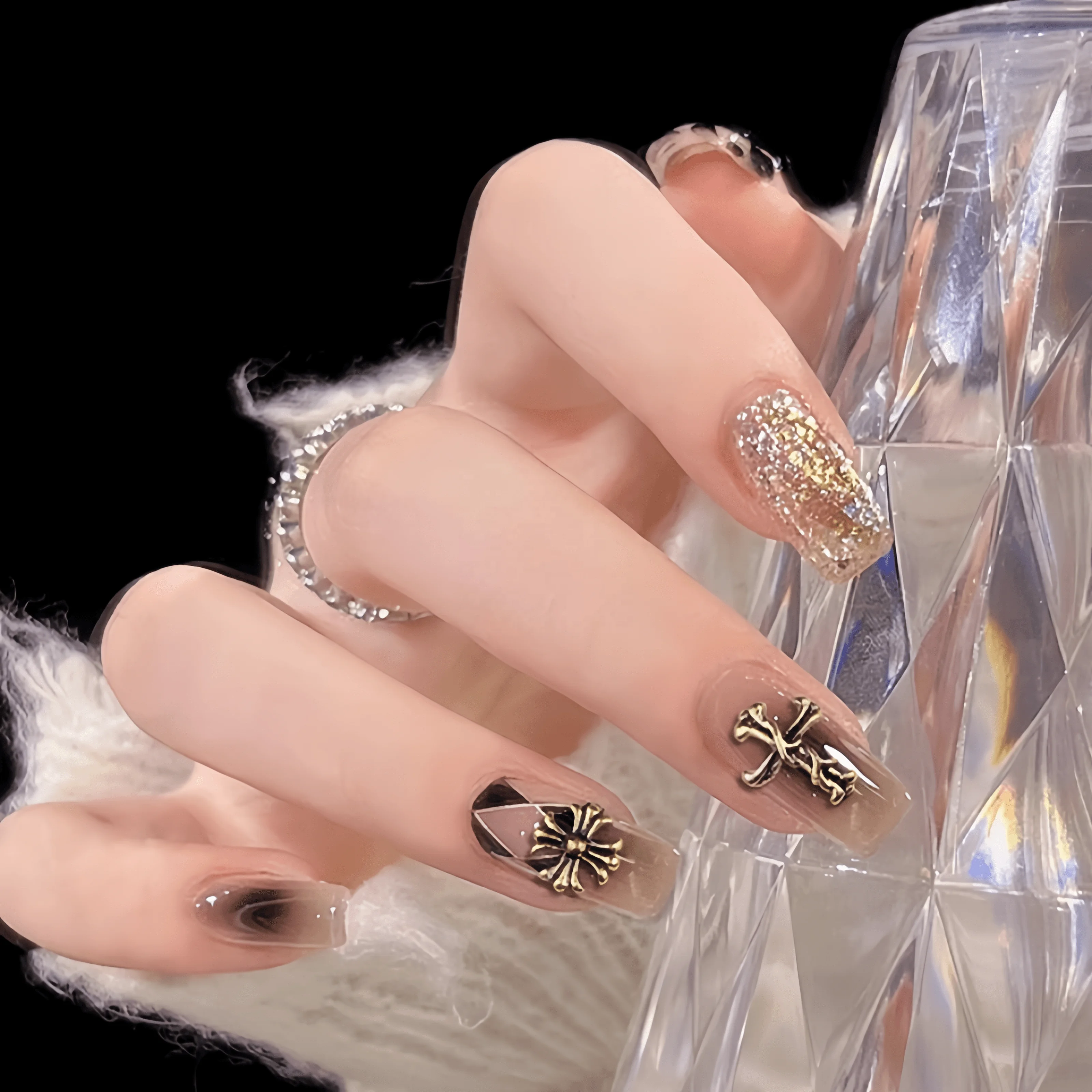 Retro Chrome Hearts Nail Art Accessories 2024 New Internet Celebrity Nail Decoration Metal Rivet Patches Mixed Pack