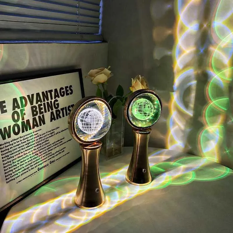 Bedroom decor Creative table lamp USB Rechargeable rotary dimming RGB crystal globe projection night light