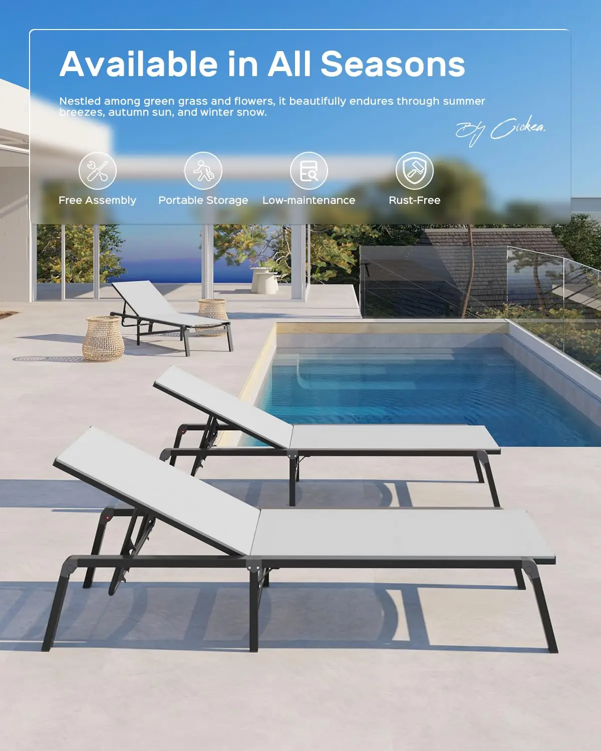 Multi-position Portable Stylish Sun Lounger Chair Adjustable Aluminum Recliner Sun Lounger Beach