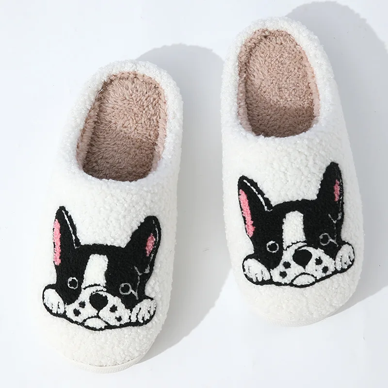 Cute Cartoon Animal Indoor Cotton Nonslip Slippers Winter Cozy Warm Plush Dog Pattern House Slippers