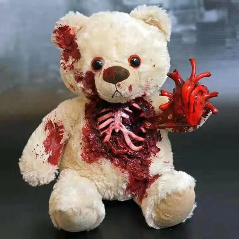 New Halloween Bloody Teddy Bear Home Decor Scary Animal Bear Resin Figurine For Indoor Decoration Horror Bloody Teddy Bear