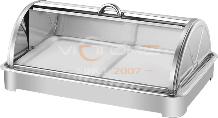 Party Restaurant Buffet Equipment Cooling System Cold Food Display Pans Cold Food Pans Display Case With PC Roll Top Cover