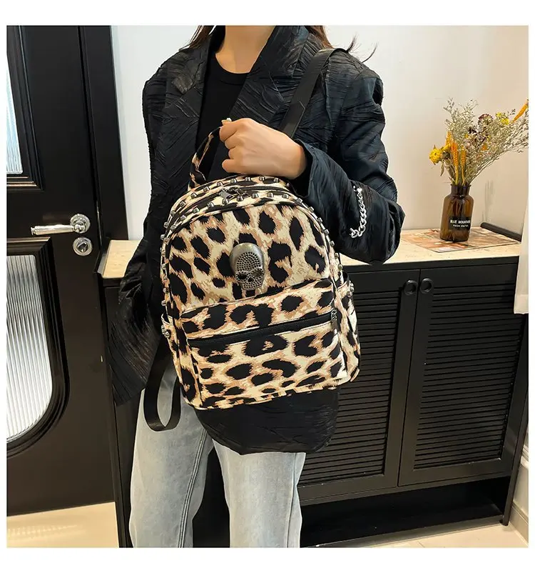 Fashion Y2K skull leopard backpack female new fall and winter commuting travel small backpack