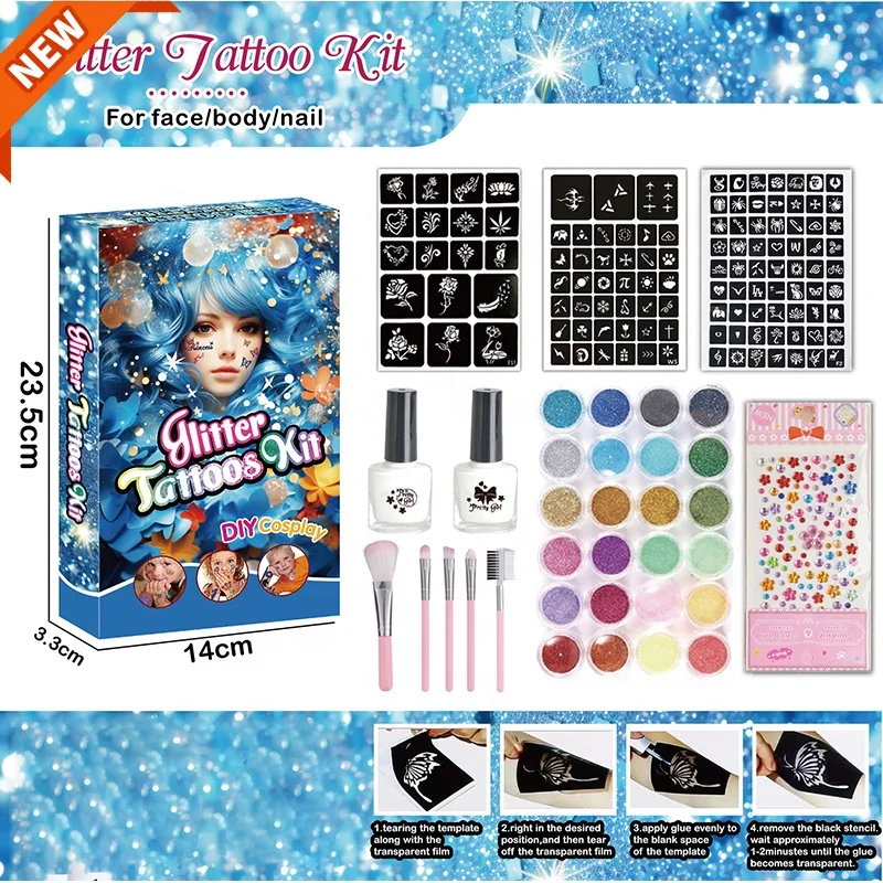 Factory Direct Sales Temporary Tattoos Stencils Party Toys Glitter Make Up Kits Halloween Stickers tattoos TikTok Hot Selling