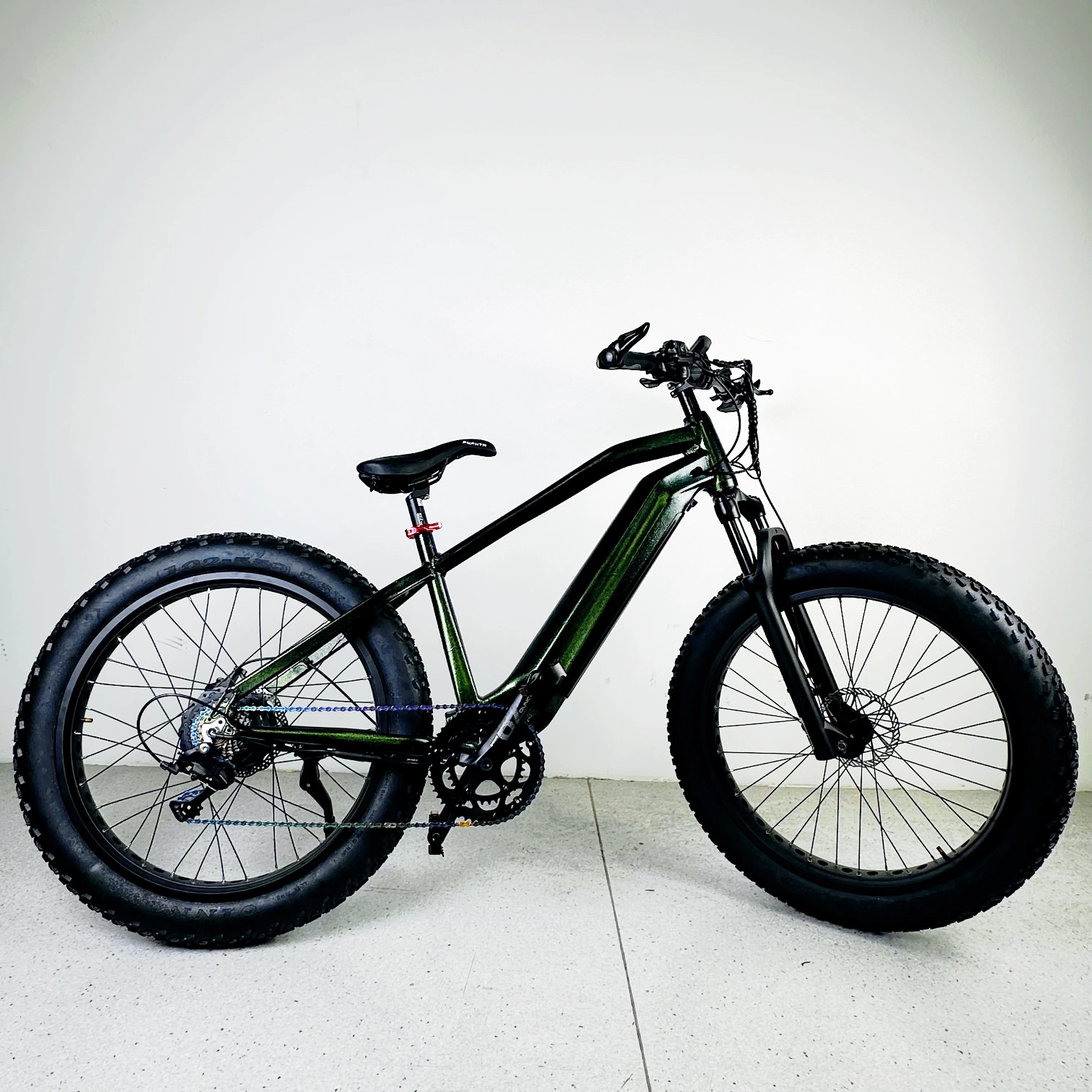 2024 26-Inch Fat Tire Electric Mountain Bike with 48V 10.4Ah Dual Lithium Batteries and 250W Hub Motor 7 Speed Sensor Type