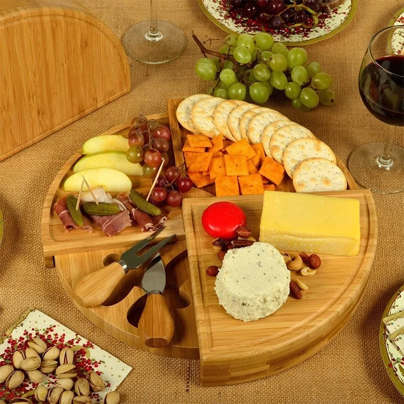 Hot Sale High Quality Collapsible Bamboo Cheese Board With Cheese Knife Set Serving Tray