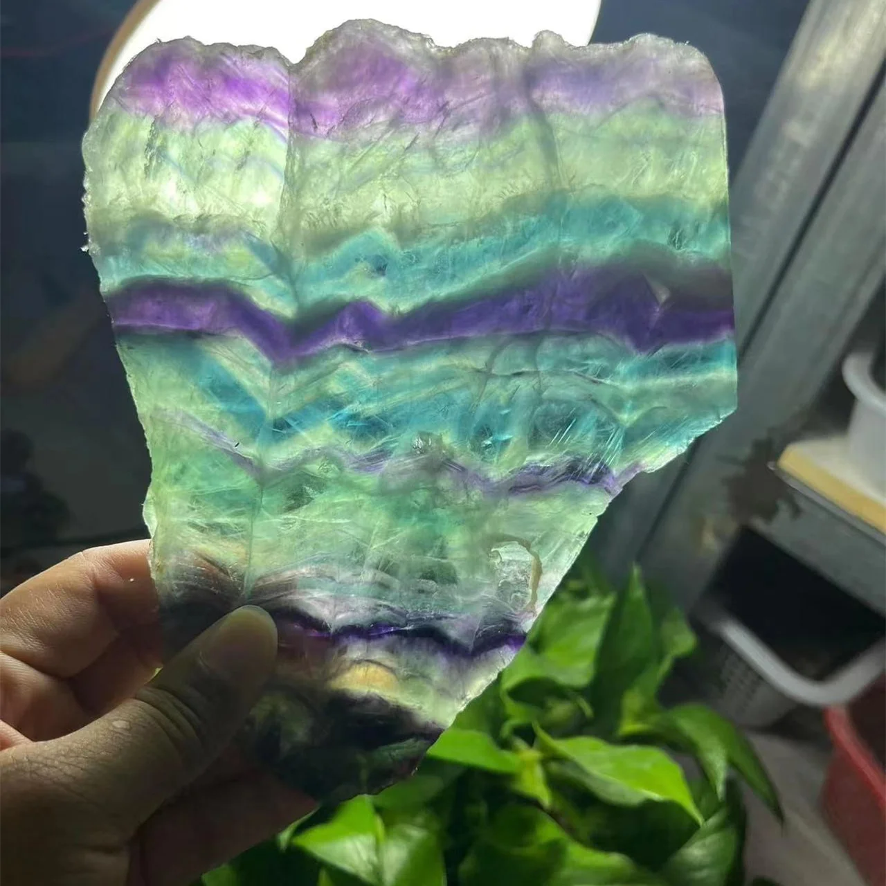 Wholesale natural rainbow fluorite slabs slice healing crystal  for home decoration