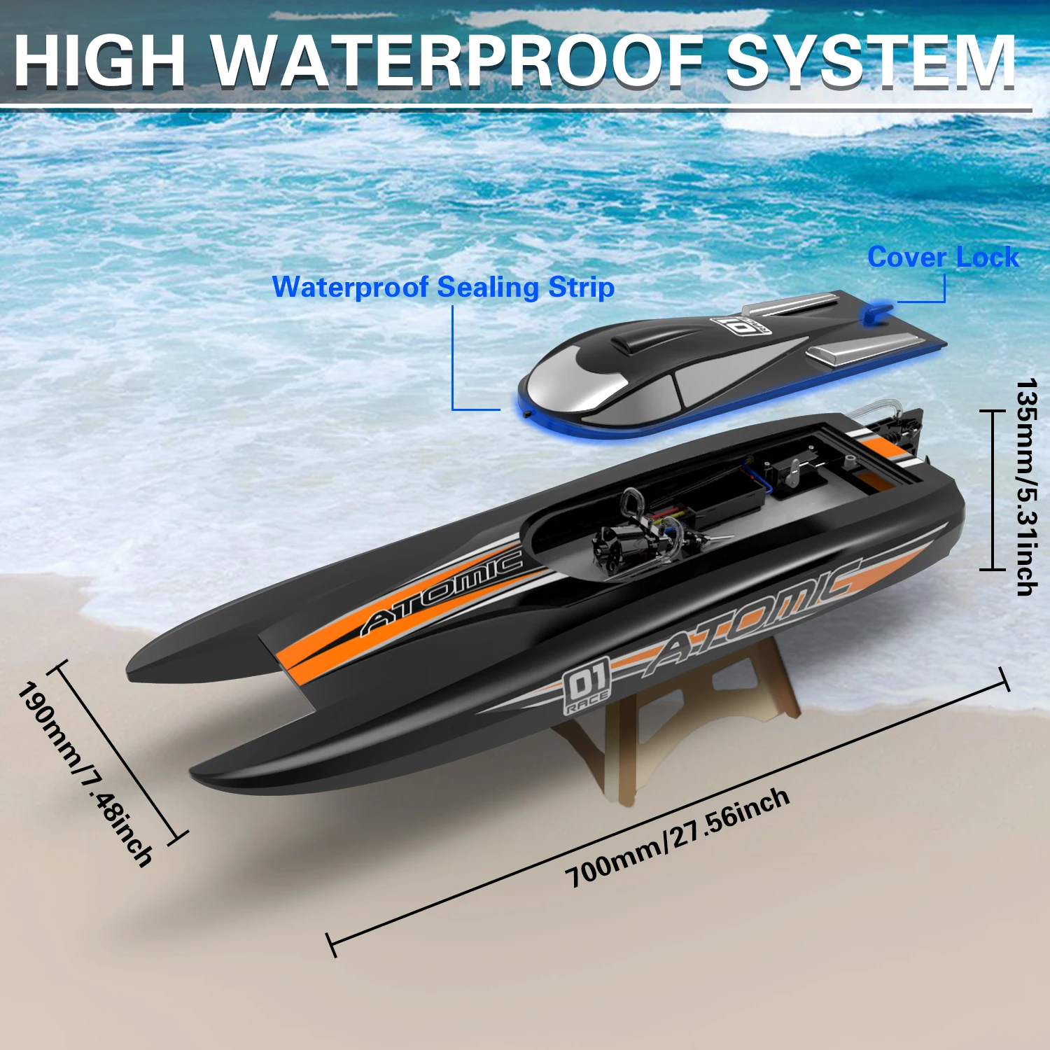 ATOMIC High Speed RC Boat Radio Control Toys Bushelss Water Cooled Motor Electric Racing Boat