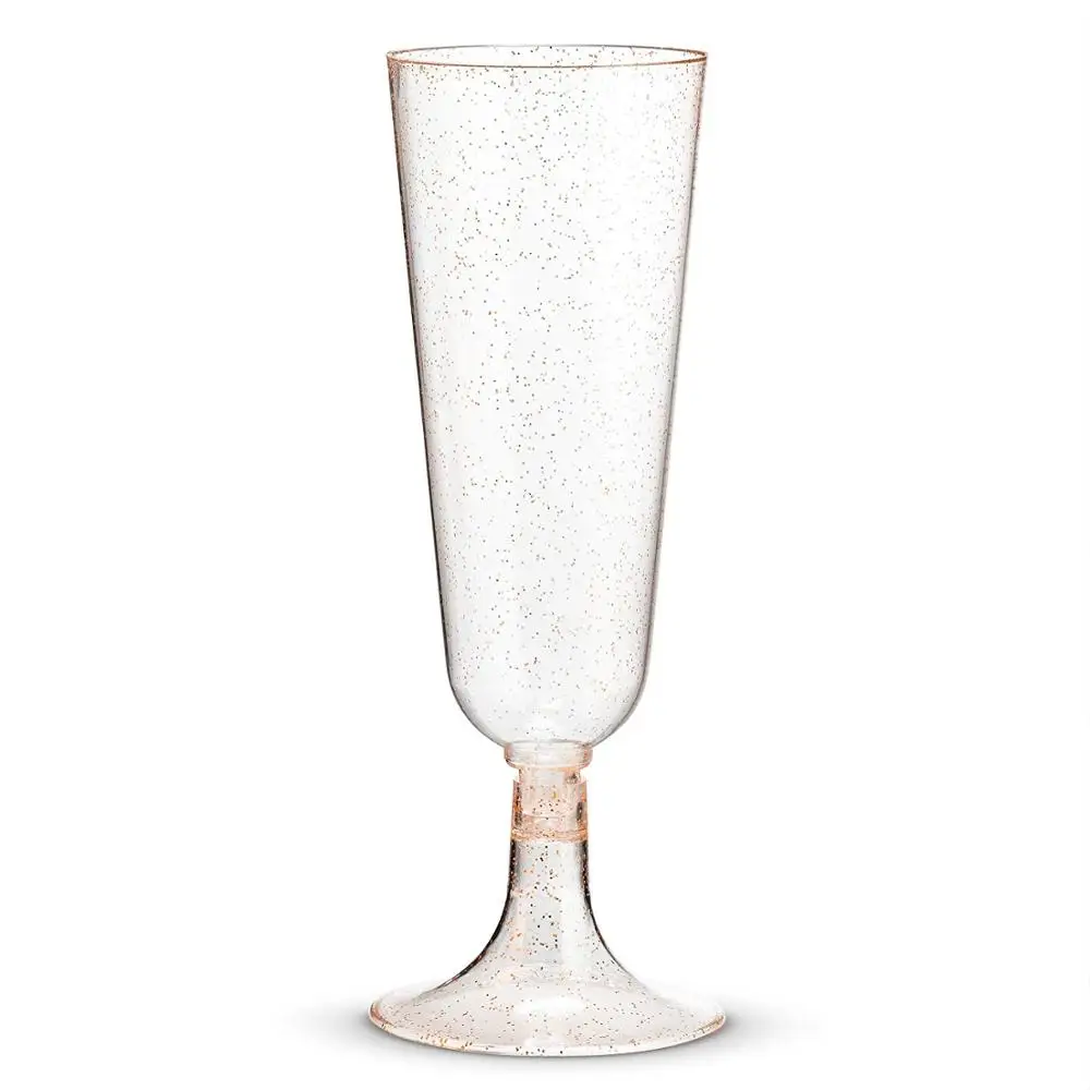 
50 Plastic Rose Gold Glitter Elegant Wedding Champagne Flutes 