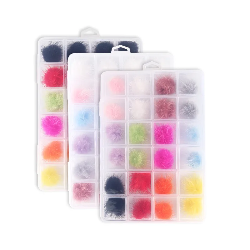 24 Grid New Arrival Fluffy Nail Balls Charms Removable  DIY Jewelry Decoration Nail Pom Pom Magnetic