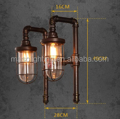 Loft vintage wall lamp Retro Industrial Double Heads Water Pipe Wall Light for Bedroom Decor iron cage sconce wall light
