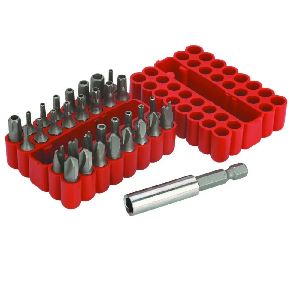 33 Piece security screw bits with Magnetic Extension Bit Holder Includes Tamper Resistant SAE Hex Metric Hex and Star Bits