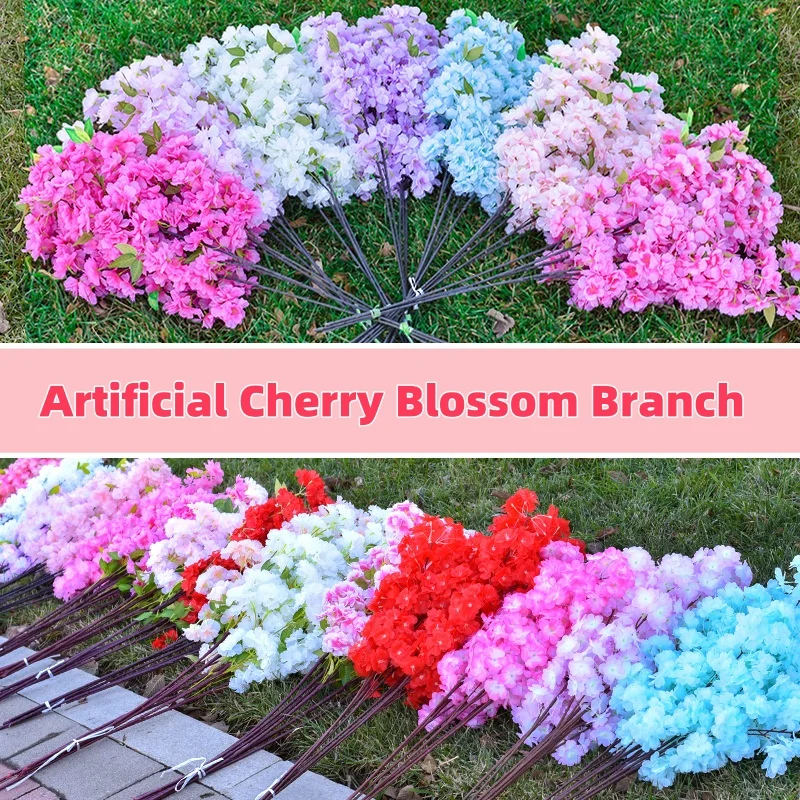 Hot Selling Different Types Silk Artificial Sakura Flower Wedding Décor Cherry Tree Plum Peach Blossom Decorative Flowers Plants