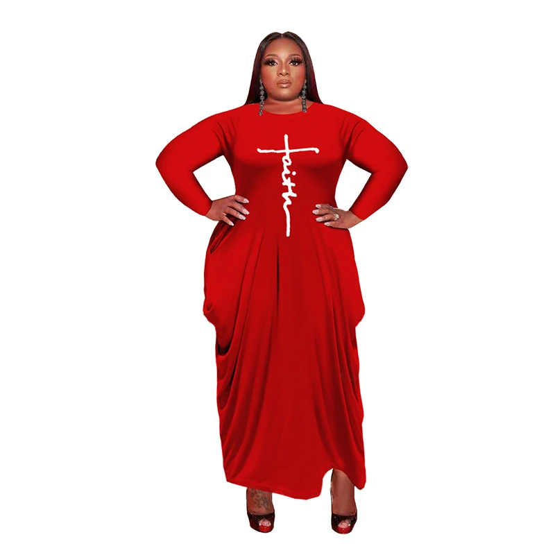 2021 New Wholesale Plus Size Women Fashion long Sleeves Dress Ladies Big Casual Dress