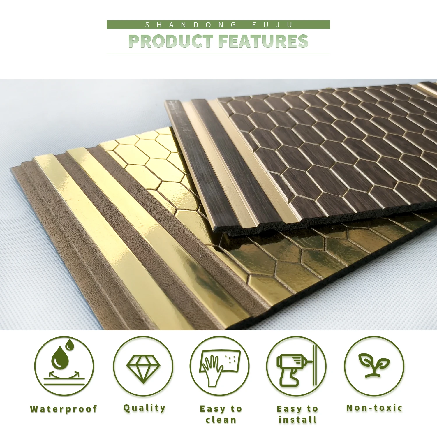 Foju PS Fluted Wall Panel For Interior Decoration Golden Strip Brown 3D Wall Panels Art Wall Decor Luxury Home Decoration