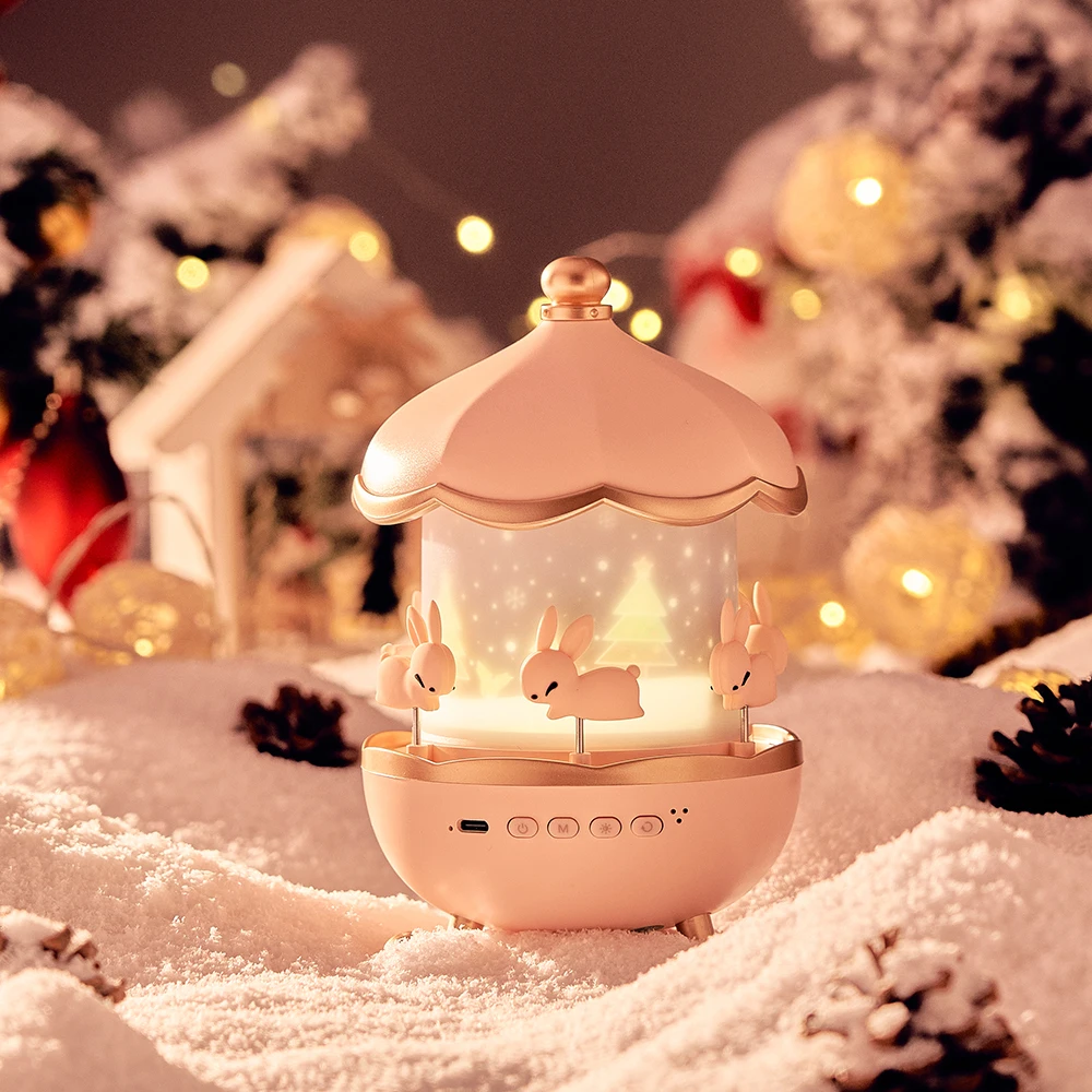 Colorful Changing Star Projection Cartoon Night Light Desk Lamp Rotating Rabbit Music Lamp Creative Starry Sky Projection Light