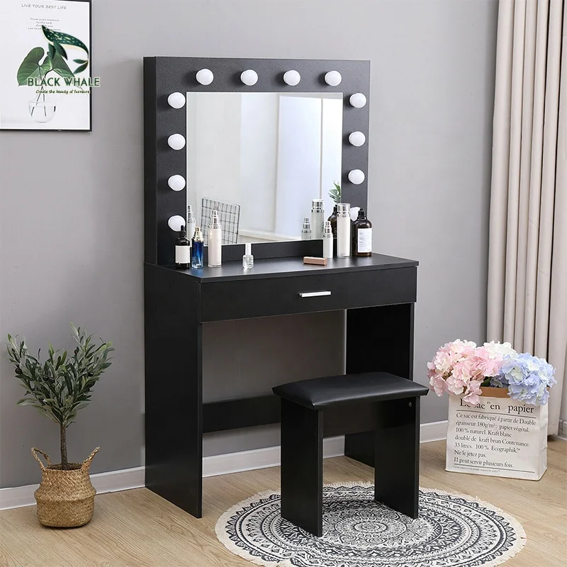 
Modern White Bedroom Drawer Coiffeuse Tocador Led Lights Vanity Desk Makeup Mirrored Dressers Dressing Table With Mirror 