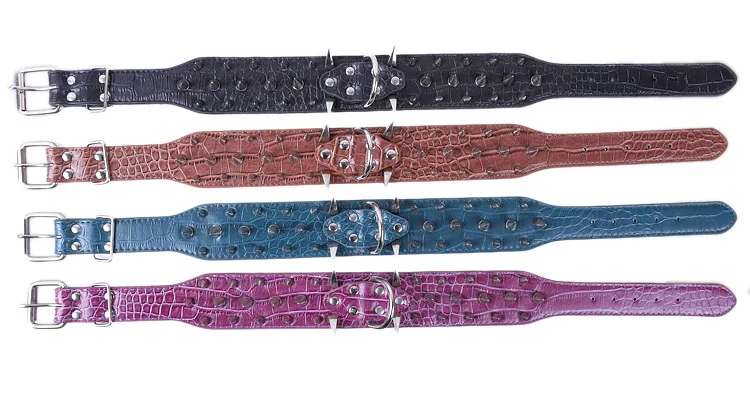 Multicolor Optional Popular Wide Studded PU Leather Spiked Dog Chain Collar
