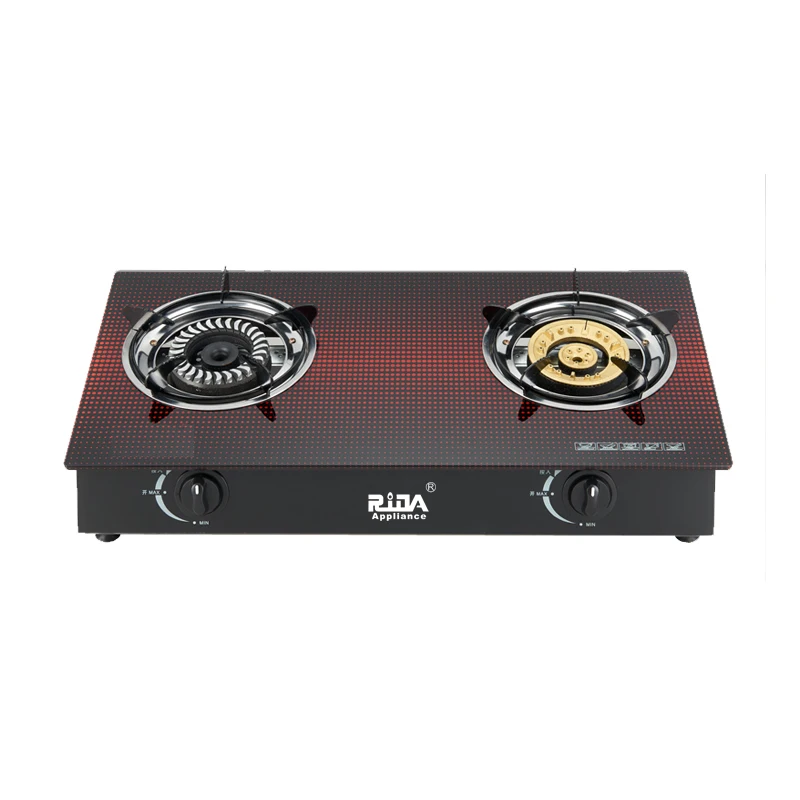 RIDA GD306 1 Brass and 1 iron Burner Glass Top Gas Stove LPG use