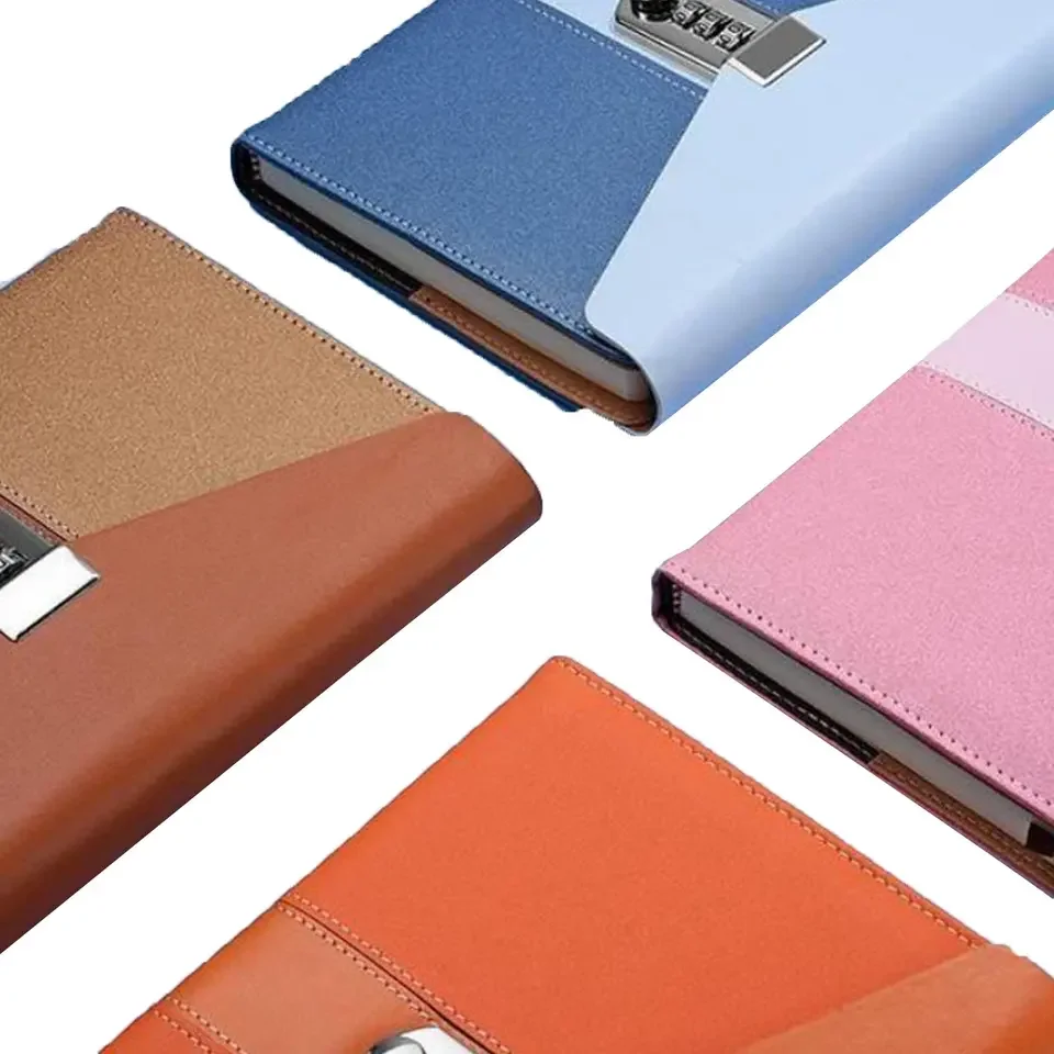Custom Logo Private Diary Hardware Lock Code Book Password Locking Journal B6 Lined Leather Notebook With Lock