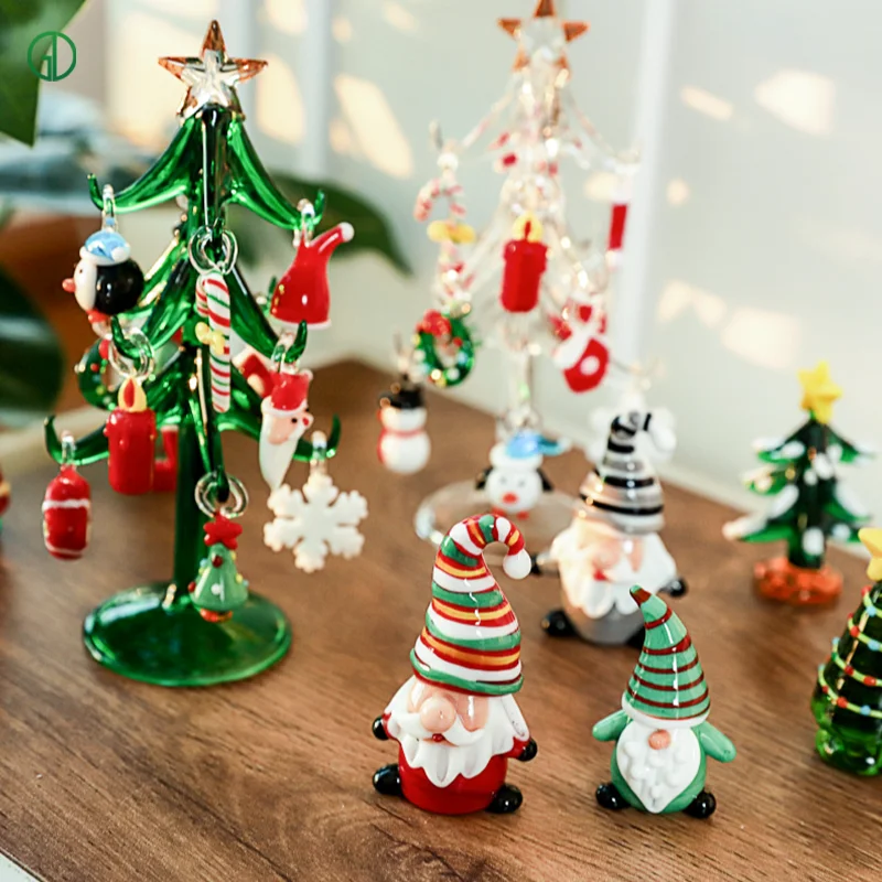 Modern Glass Knick-Knacks Room Decor  Christmas tree Santa Claus decorations Figurine Model Craft Sculpture For Living Room