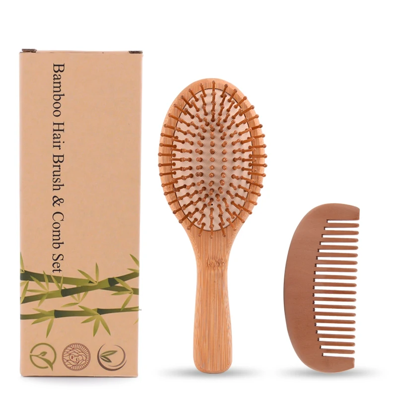 Wholesale  Customized bamboo handle hair brush boxed set bamboo Needle Bamboo Hair Brush Set