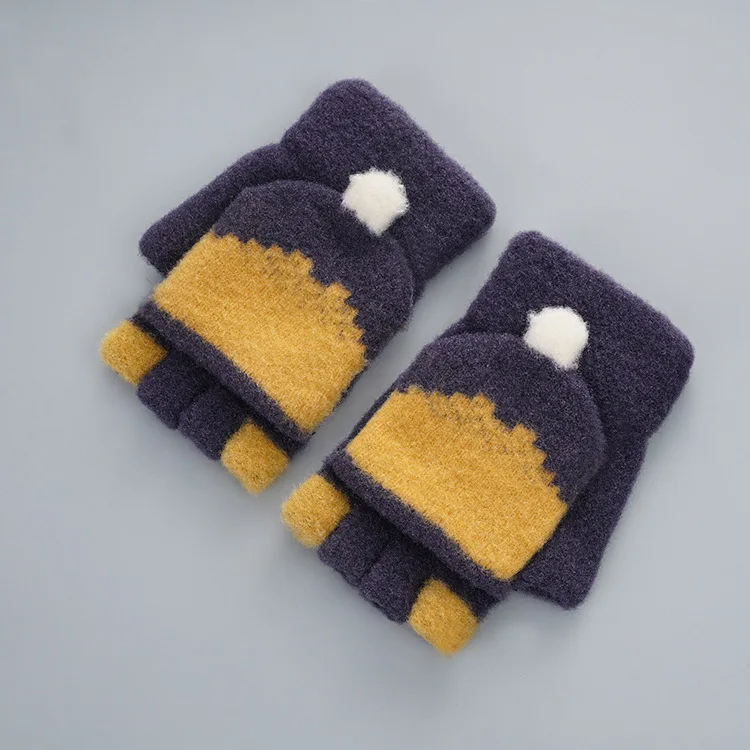 Warm Gloves In Autumn And Winter Student Half Finger Winter Gloves Knitted Open Finger Flip Mittens