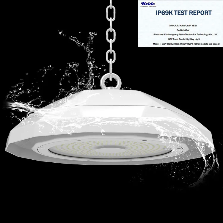 NSF DLC Listed IP66 Waterproof 100W 150W 200W Factory Warehouse Industrial UFO Round High Bay LED Lights