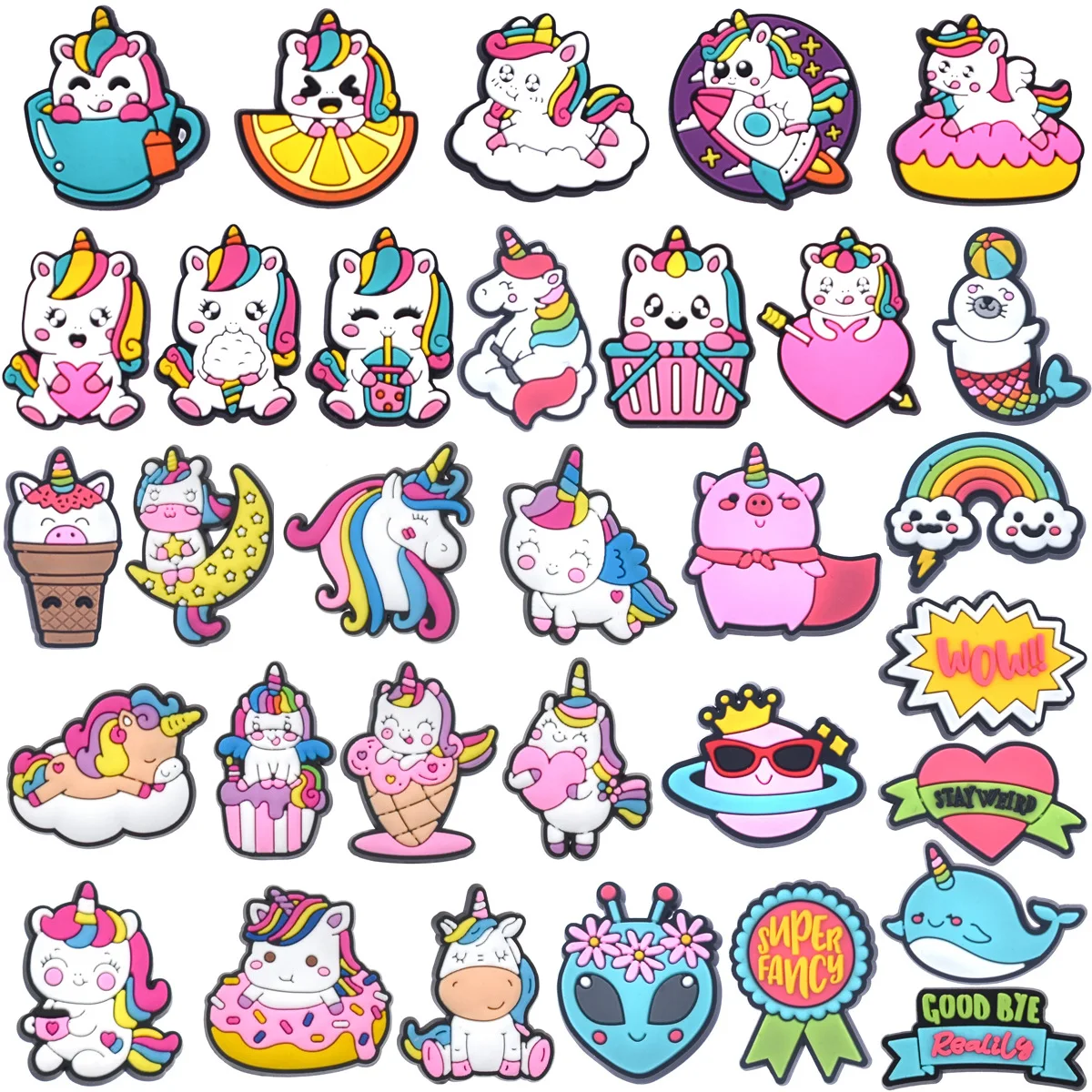 New Unicorn Shoe Charms Cartoon Cute PVC Soft Rubber Shoe Buckle Ornament Decoration Removable Shoe Flower Charm