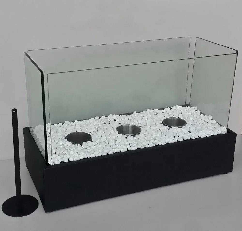 Декоративная прямоугольная коробка из стекла и листового металла, камин с биоэтанолом