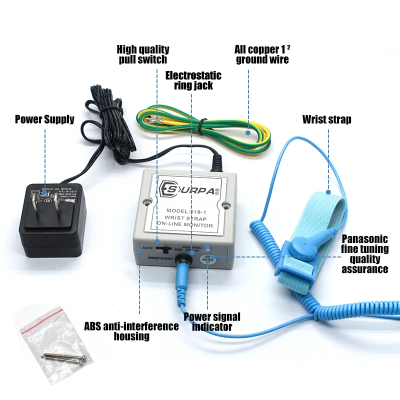 Esd wrist strap monitor surpa 518-2 antistatic wristband online esd wrist strap monitor