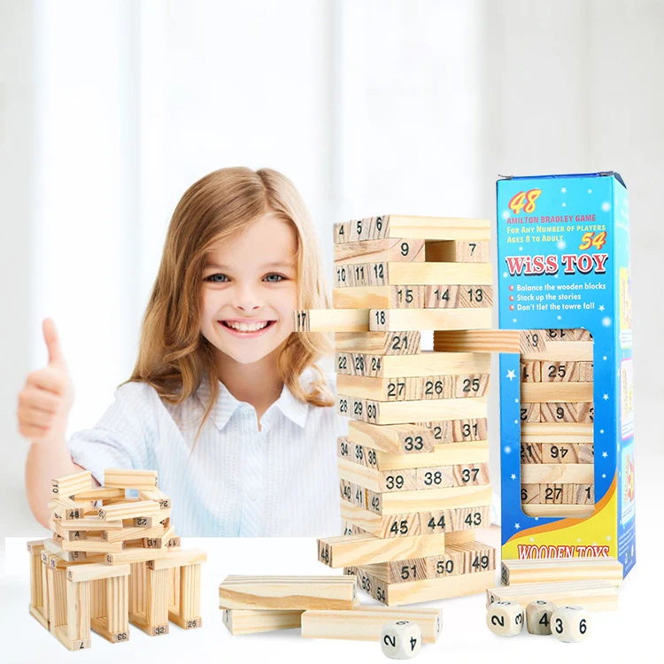 Competitive price educational stacking blocks game toy 54 pcs wooden tumbling tower
