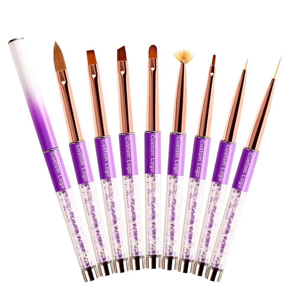 FUUMUUI New Purple Rose Gold Synthetic 8pcs Set Wholesale 3d Oval Flat Round Gel Detail Nail Art Paint Brushes Set Manufacturer