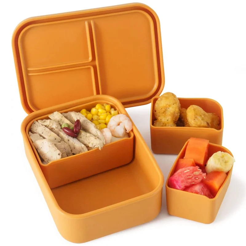 2022 Microwaveable Silicone Kids Snack Container 3 Compartment Bento Silicone Lunch Box For Kids