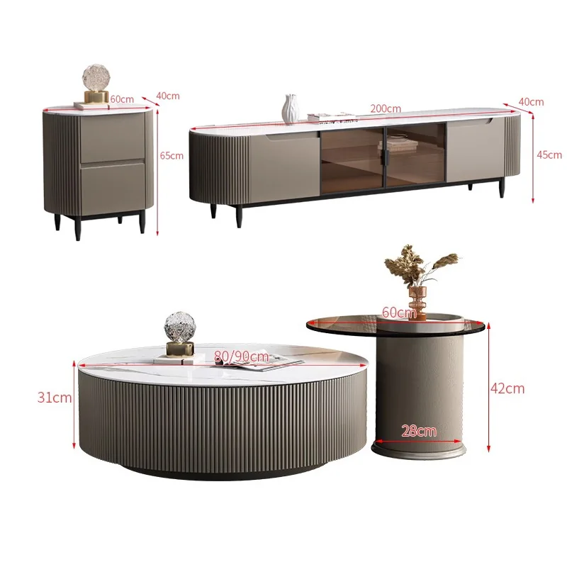 Luxury Round Coffee Table With Side Table and Tv Stand Set Marble Top Living Room Furniture Tv Set Table Cabinet Tv Stand