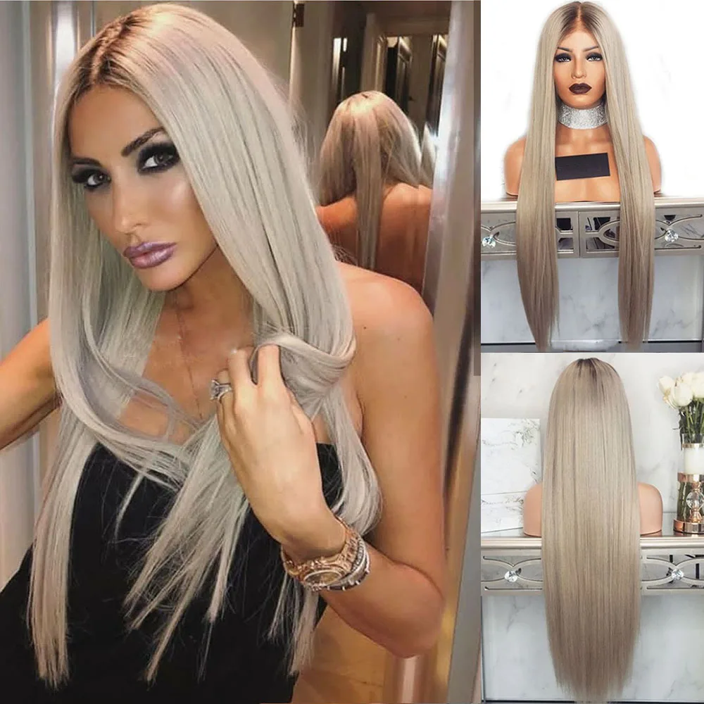 613 Body Wave Ombre Platinum Wig Transparent Lace 13x4 Lace Front Human Hair Wigs Pre Plucked Straight Ash Blonde Brazilian Remy