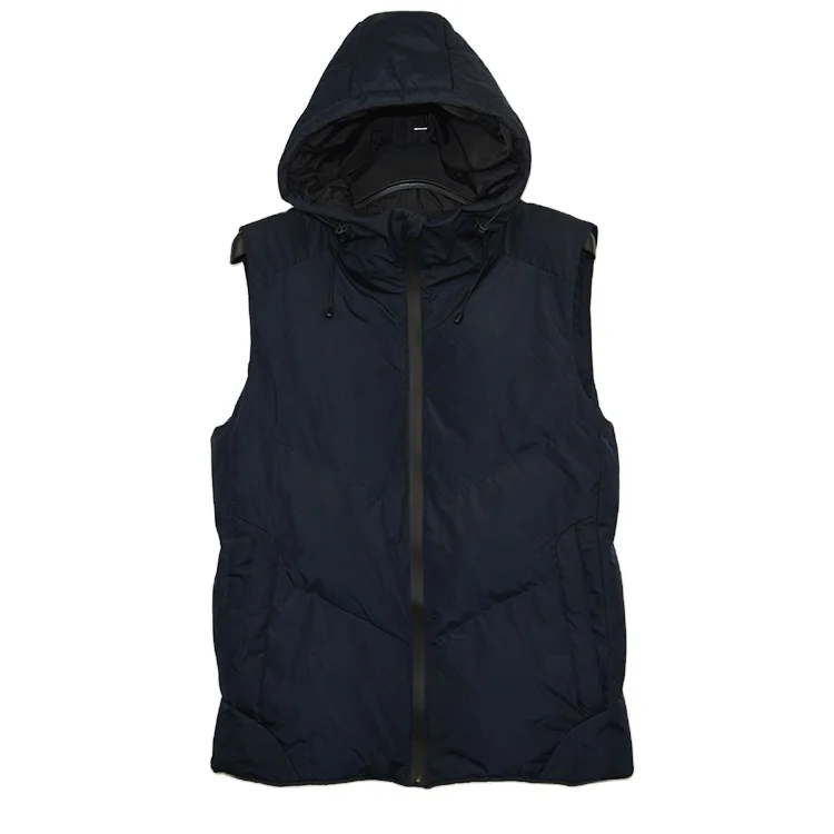 Customized size thick black warm padded winter sleeveless vest outdoor hooded puffer for