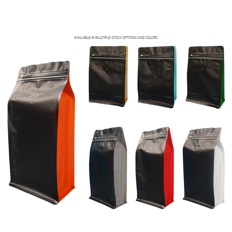 IMEE Universal Colorful Eight Side Seal Self-standing Coffee Bean Packing Bag One-way Exhaust Valve Aluminum Foil Coffee Bag