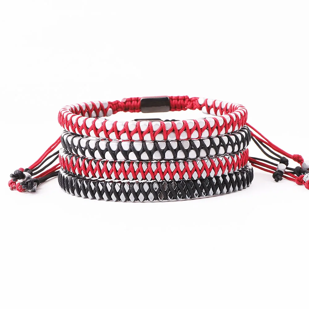 High Quality New Fashion Men Bracelet Hematite Beaded Braided Macrame Bracelet Customized Logo JBS12752